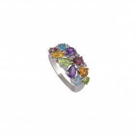 18k White Gold Diamond & Multi-Gem Ring